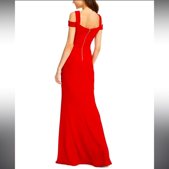 EMERALD SUNDAE Hunter Red Mermaid Bandage Cold Shoulder Gown size M - Picture 4 of 4